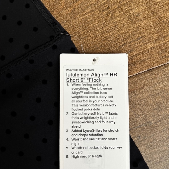 LULULEMON ALIGN SHORT 6" POLKA DOT FLOCKED BLACK WOMEN'S SZ 10 NEW - Picture 2 of 5